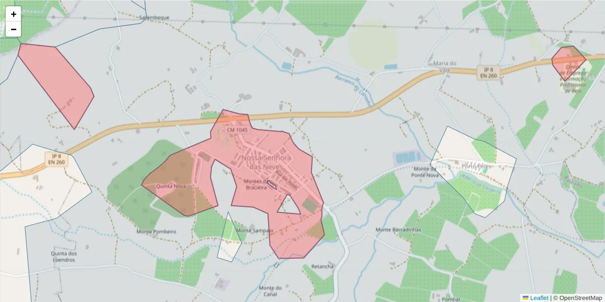 Mapa detalhado do código postal 7800-651 com limites, códigos postais vizinhos e agências dos correios