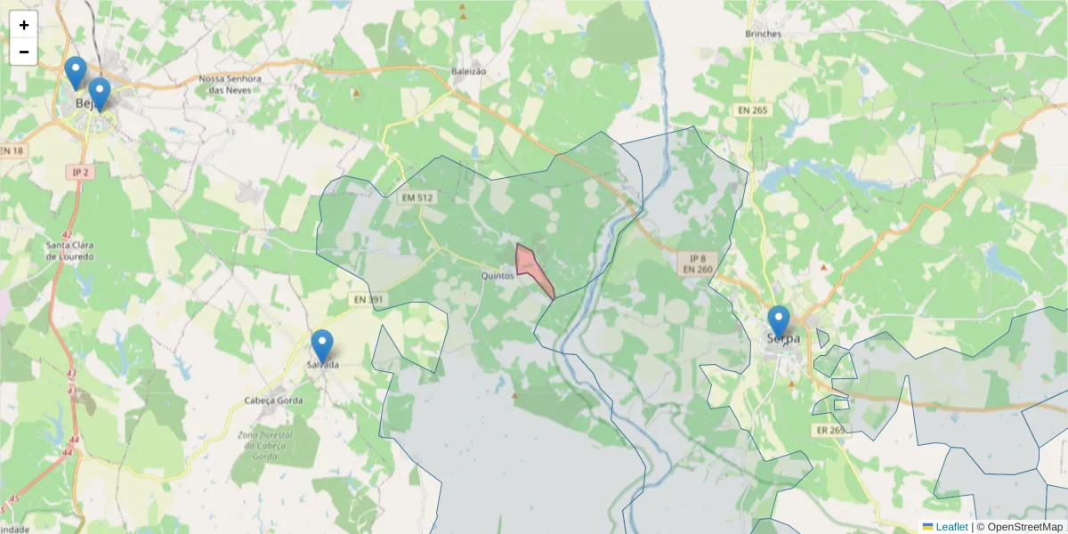 Mapa detalhado do código postal 7800-660 com limites, códigos postais vizinhos e agências dos correios