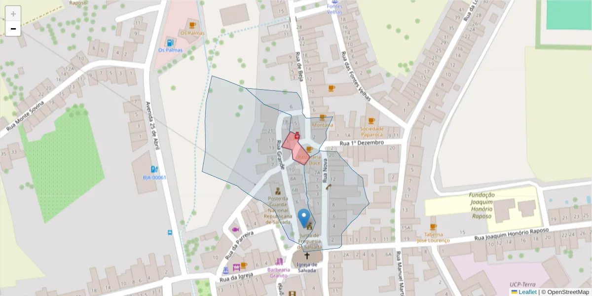 Mapa detalhado do código postal 7800-677 com limites, códigos postais vizinhos e agências dos correios