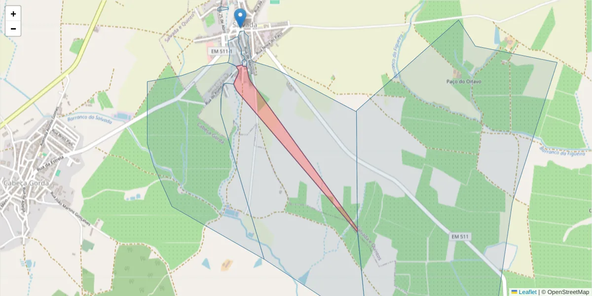 Mapa detalhado do código postal 7800-697 com limites, códigos postais vizinhos e agências dos correios