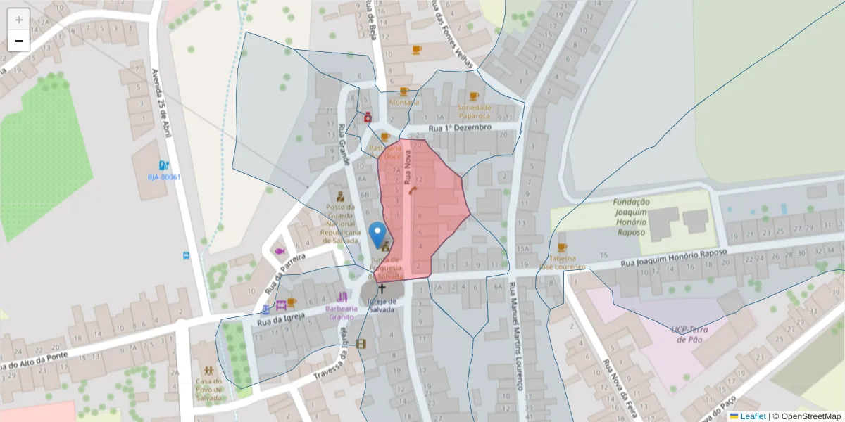 Mapa detalhado do código postal 7800-702 com limites, códigos postais vizinhos e agências dos correios