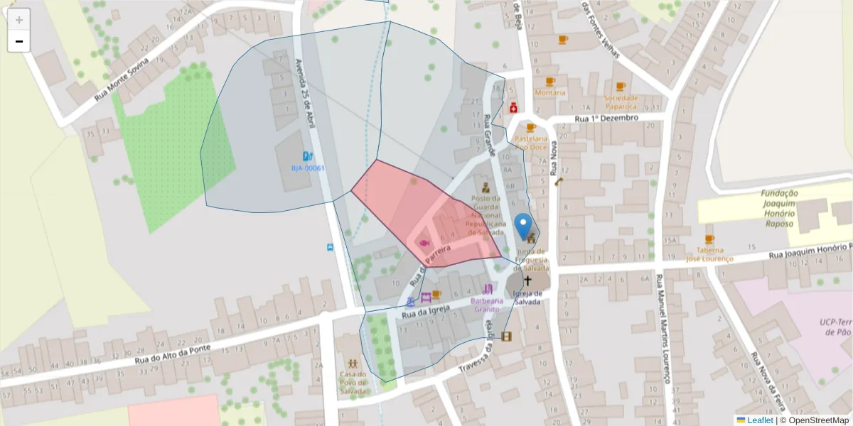 Mapa detalhado do código postal 7800-705 com limites, códigos postais vizinhos e agências dos correios