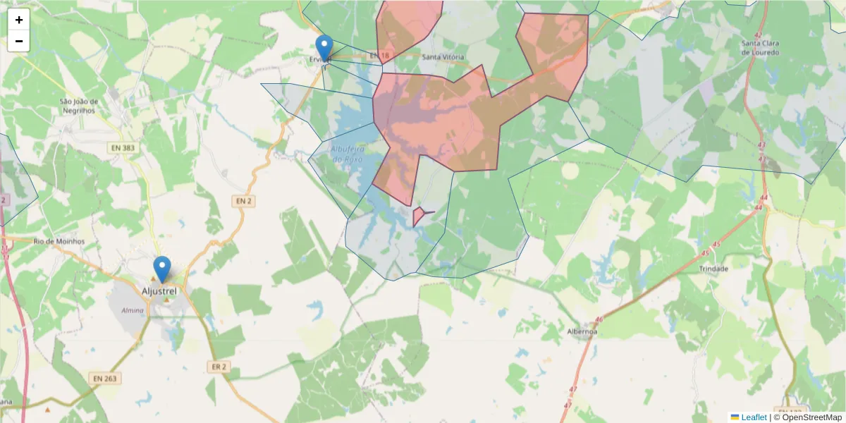 Mapa detalhado do código postal 7800-730 com limites, códigos postais vizinhos e agências dos correios