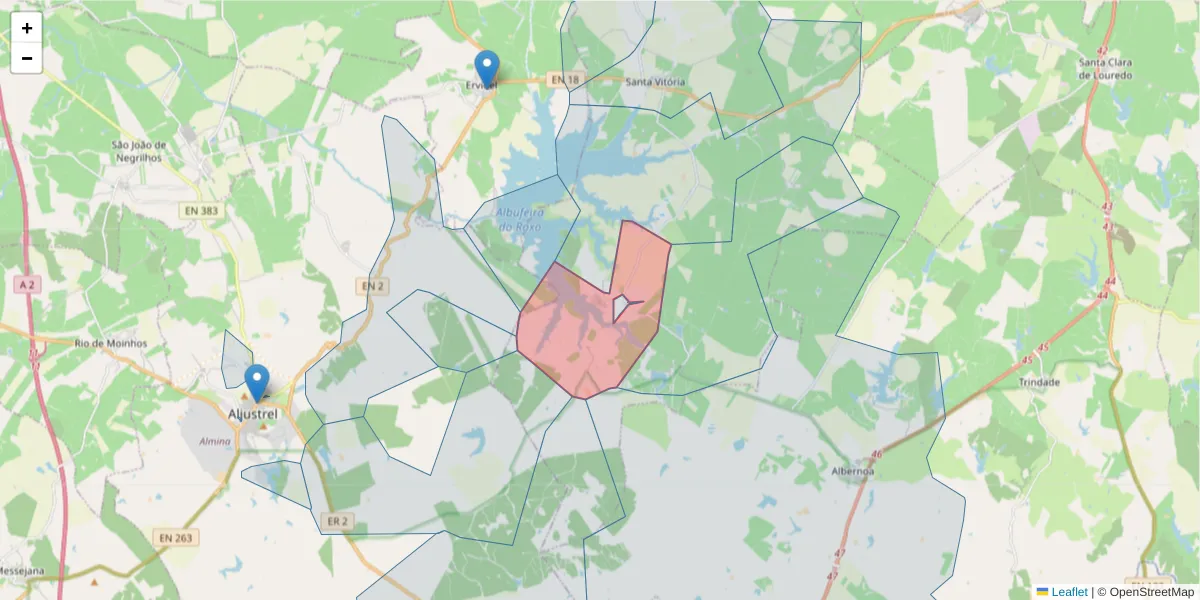 Mapa detalhado do código postal 7800-731 com limites, códigos postais vizinhos e agências dos correios