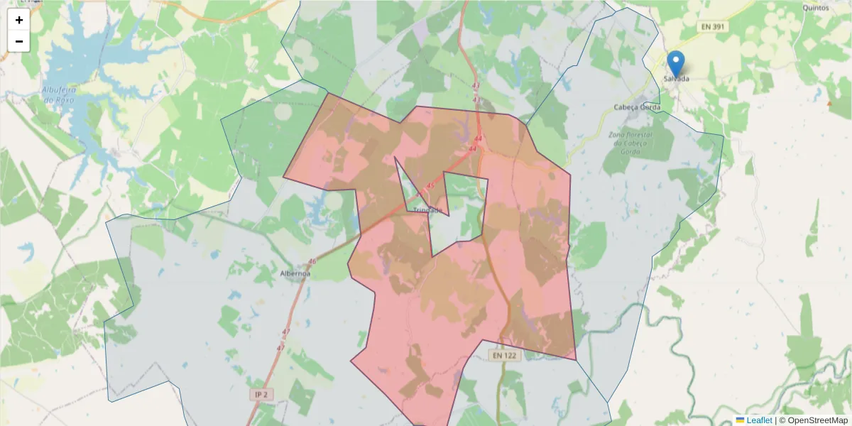 Mapa detalhado do código postal 7800-760 com limites, códigos postais vizinhos e agências dos correios