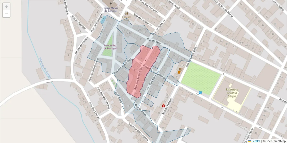 Mapa detalhado do código postal 7800-801 com limites, códigos postais vizinhos e agências dos correios