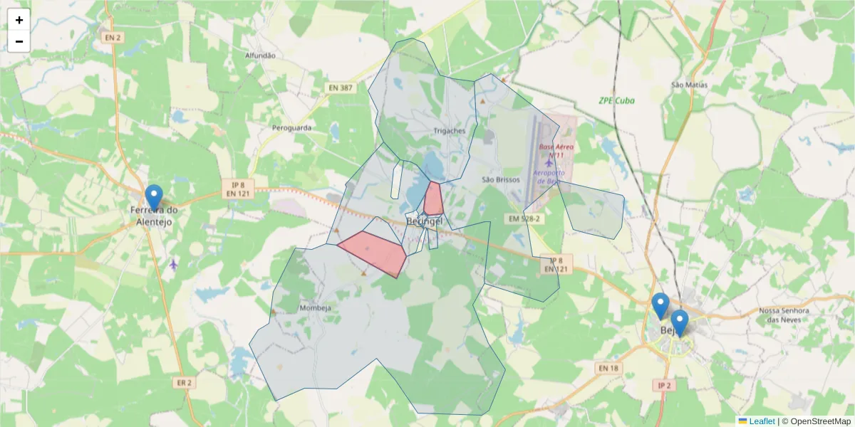 Mapa detalhado do código postal 7800-802 com limites, códigos postais vizinhos e agências dos correios
