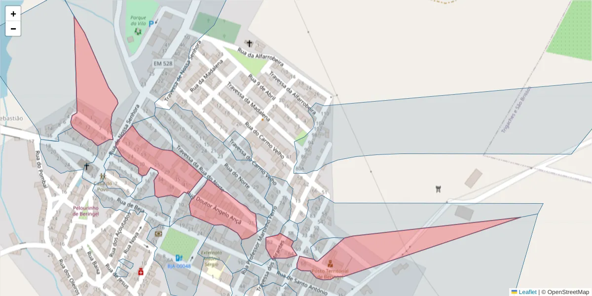 Mapa detalhado do código postal 7800-804 com limites, códigos postais vizinhos e agências dos correios