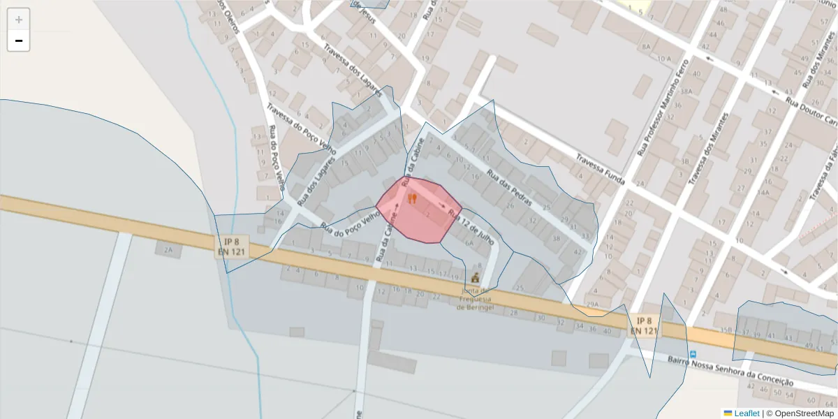 Mapa detalhado do código postal 7800-809 com limites, códigos postais vizinhos e agências dos correios