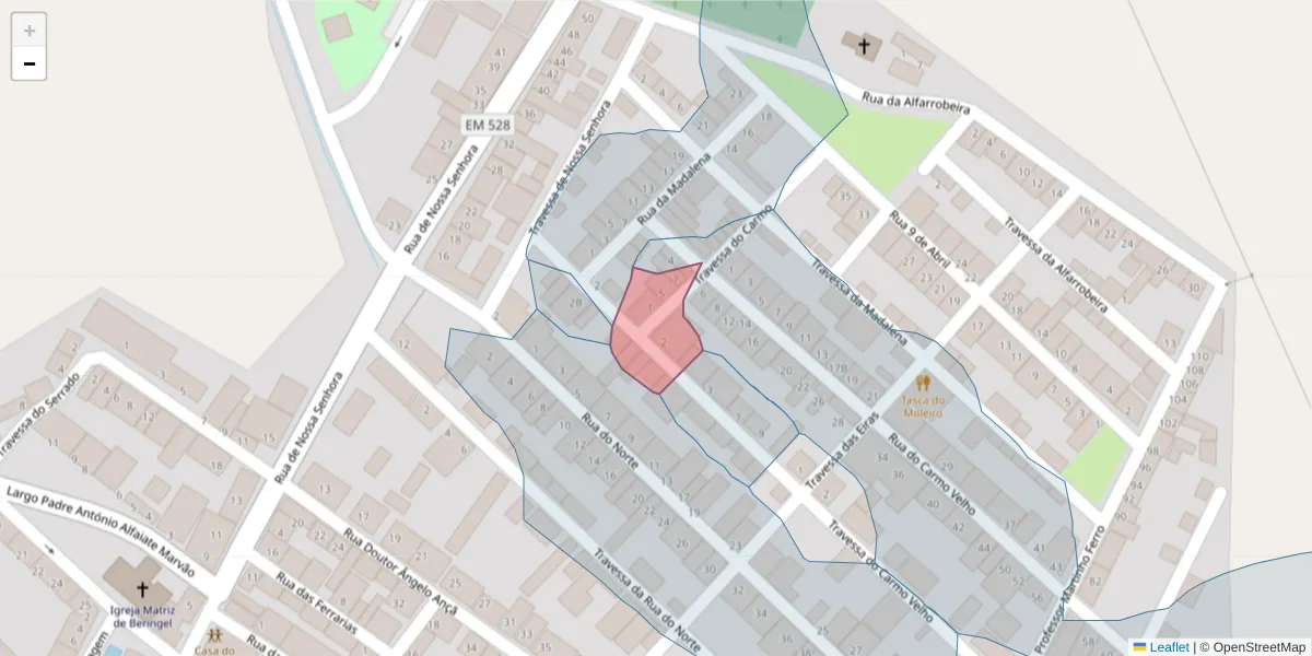 Mapa detalhado do código postal 7800-813 com limites, códigos postais vizinhos e agências dos correios