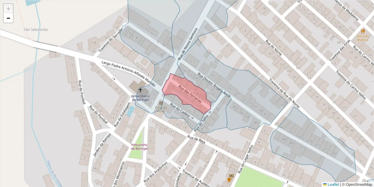 Mapa detalhado do código postal 7800-823 com limites, códigos postais vizinhos e agências dos correios