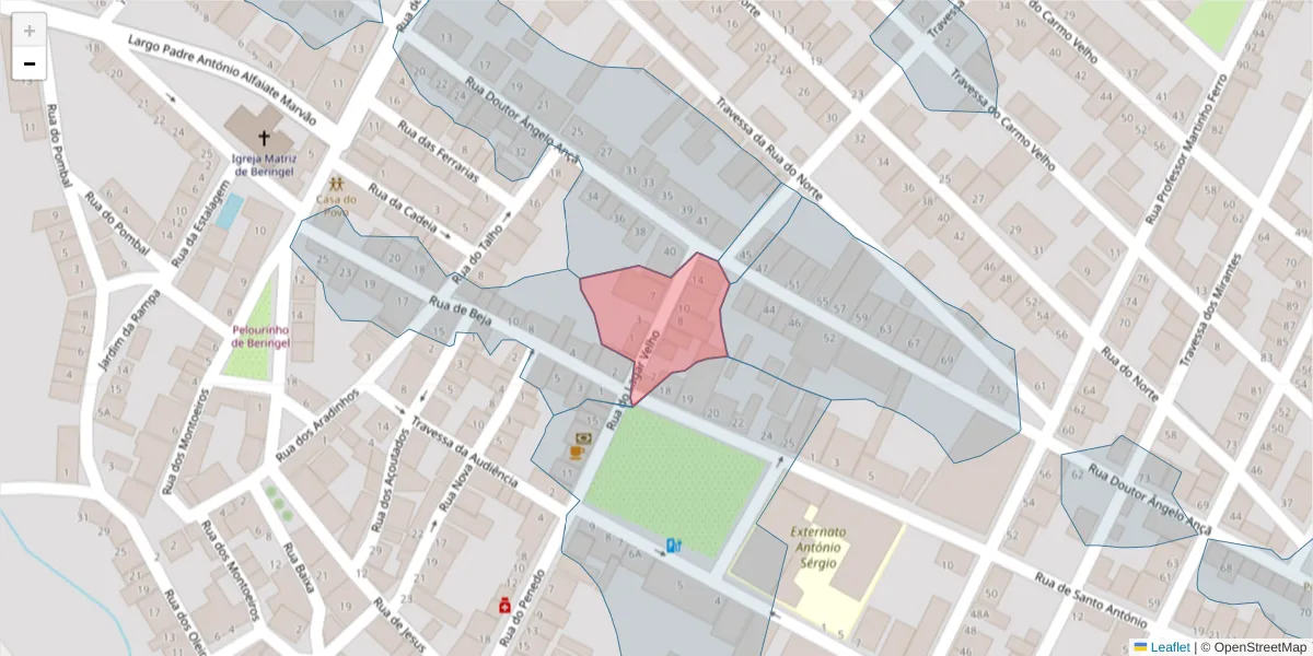 Mapa detalhado do código postal 7800-828 com limites, códigos postais vizinhos e agências dos correios