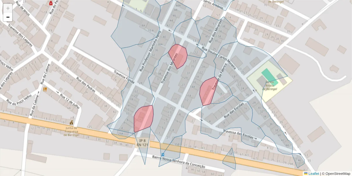 Mapa detalhado do código postal 7800-834 com limites, códigos postais vizinhos e agências dos correios