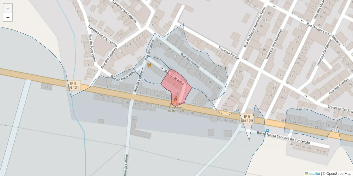 Mapa detalhado do código postal 7800-845 com limites, códigos postais vizinhos e agências dos correios