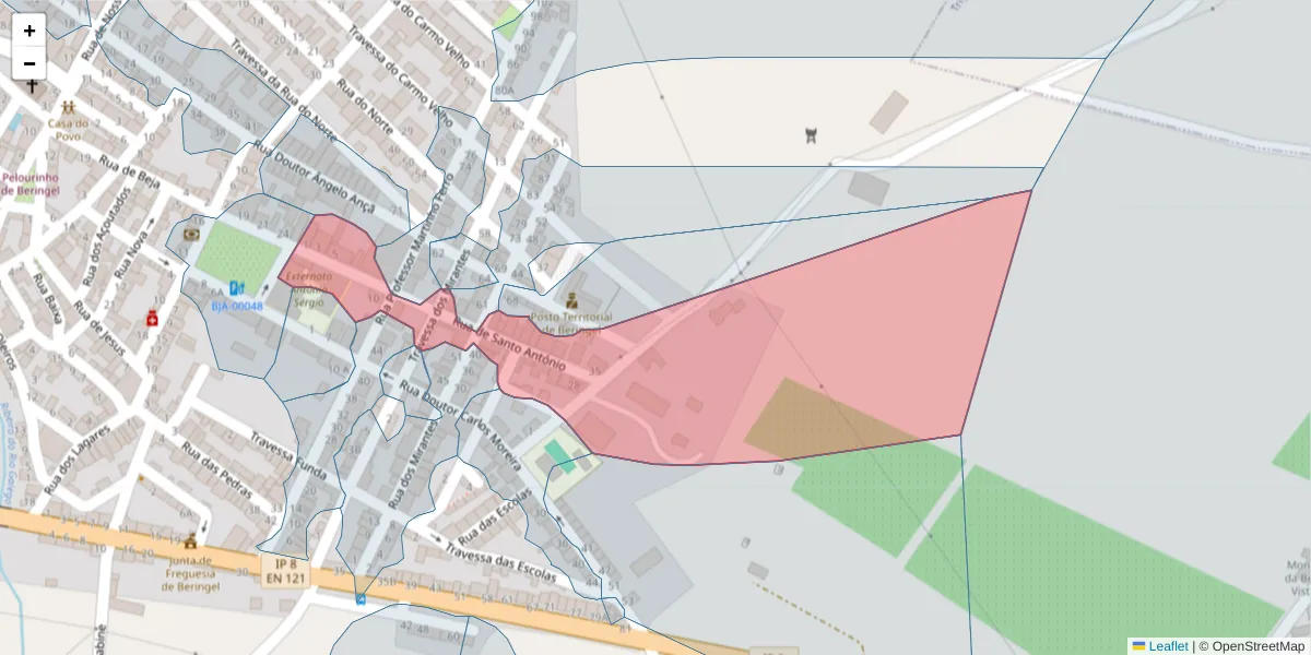 Mapa detalhado do código postal 7800-847 com limites, códigos postais vizinhos e agências dos correios