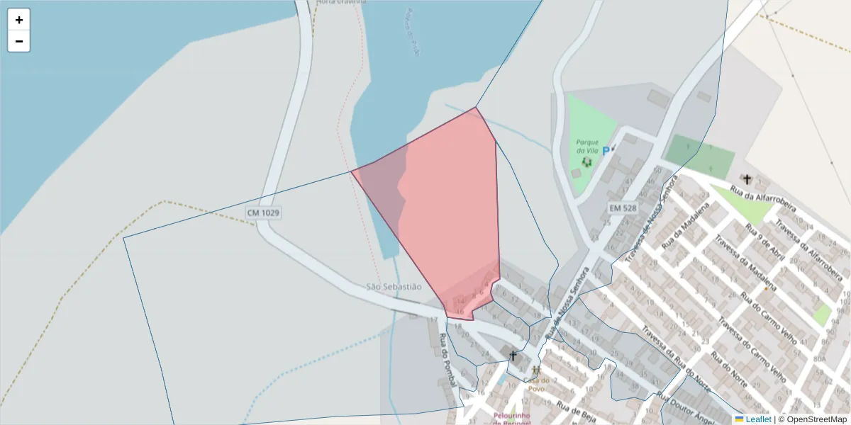 Mapa detalhado do código postal 7800-848 com limites, códigos postais vizinhos e agências dos correios