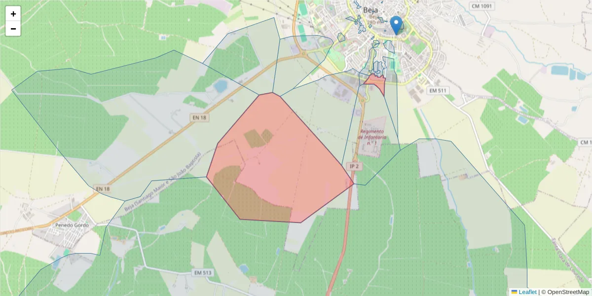 Mapa detalhado do código postal 7800-850 com limites, códigos postais vizinhos e agências dos correios
