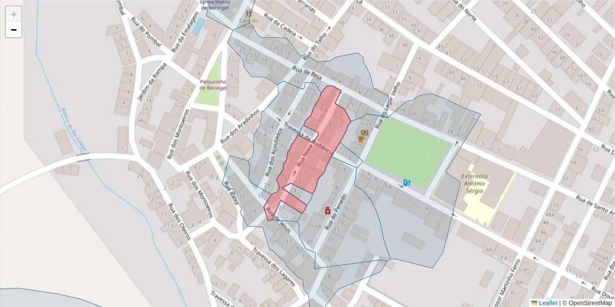 Mapa detalhado do código postal 7800-852 com limites, códigos postais vizinhos e agências dos correios