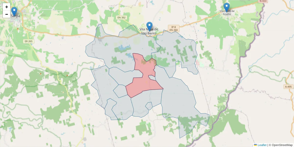 Mapa detalhado do código postal 7830-012 com limites, códigos postais vizinhos e agências dos correios