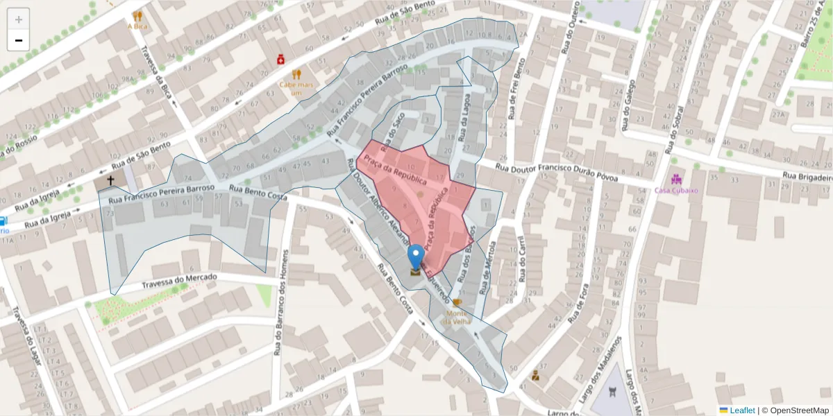 Mapa detalhado do código postal 7830-058 com limites, códigos postais vizinhos e agências dos correios