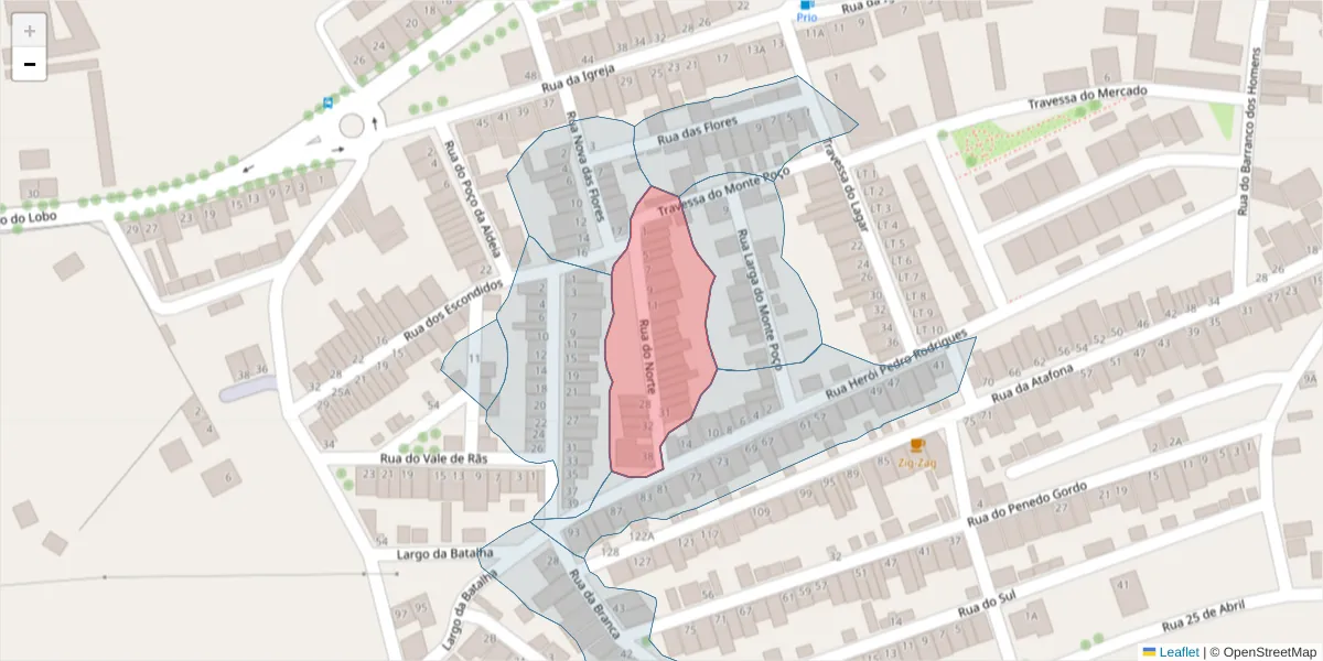 Mapa detalhado do código postal 7830-075 com limites, códigos postais vizinhos e agências dos correios