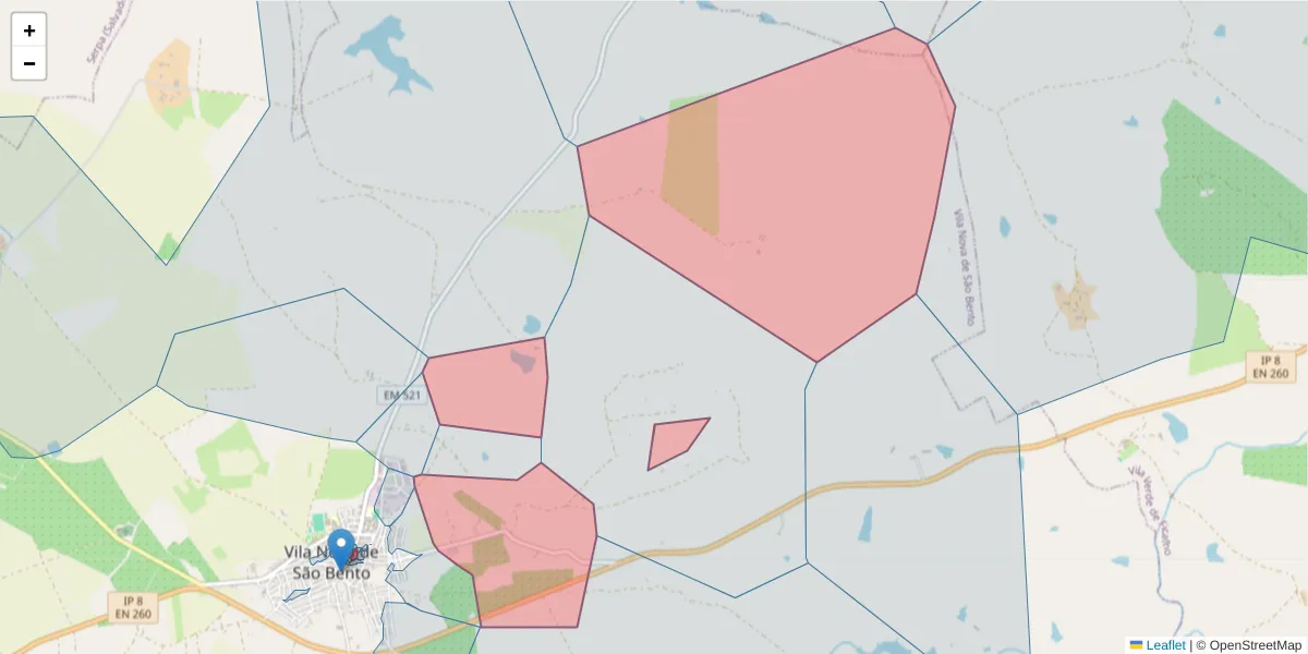 Mapa detalhado do código postal 7830-076 com limites, códigos postais vizinhos e agências dos correios