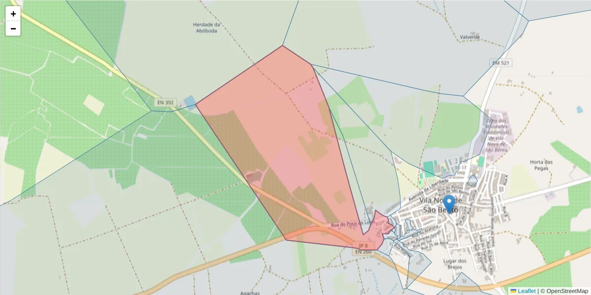 Mapa detalhado do código postal 7830-085 com limites, códigos postais vizinhos e agências dos correios