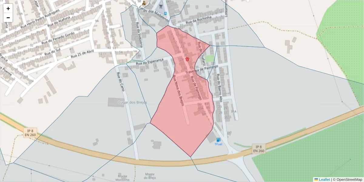 Mapa detalhado do código postal 7830-100 com limites, códigos postais vizinhos e agências dos correios