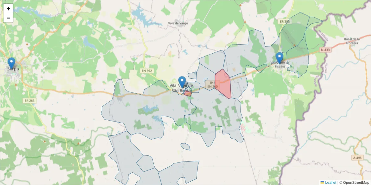 Mapa detalhado do código postal 7830-101 com limites, códigos postais vizinhos e agências dos correios