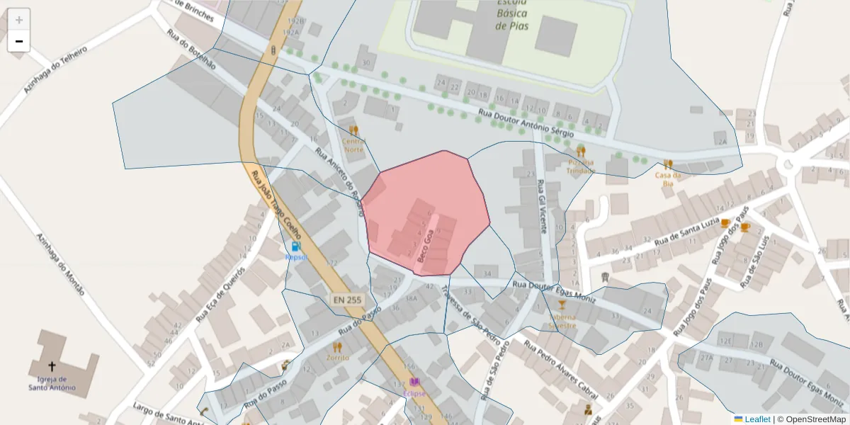 Mapa detalhado do código postal 7830-204 com limites, códigos postais vizinhos e agências dos correios