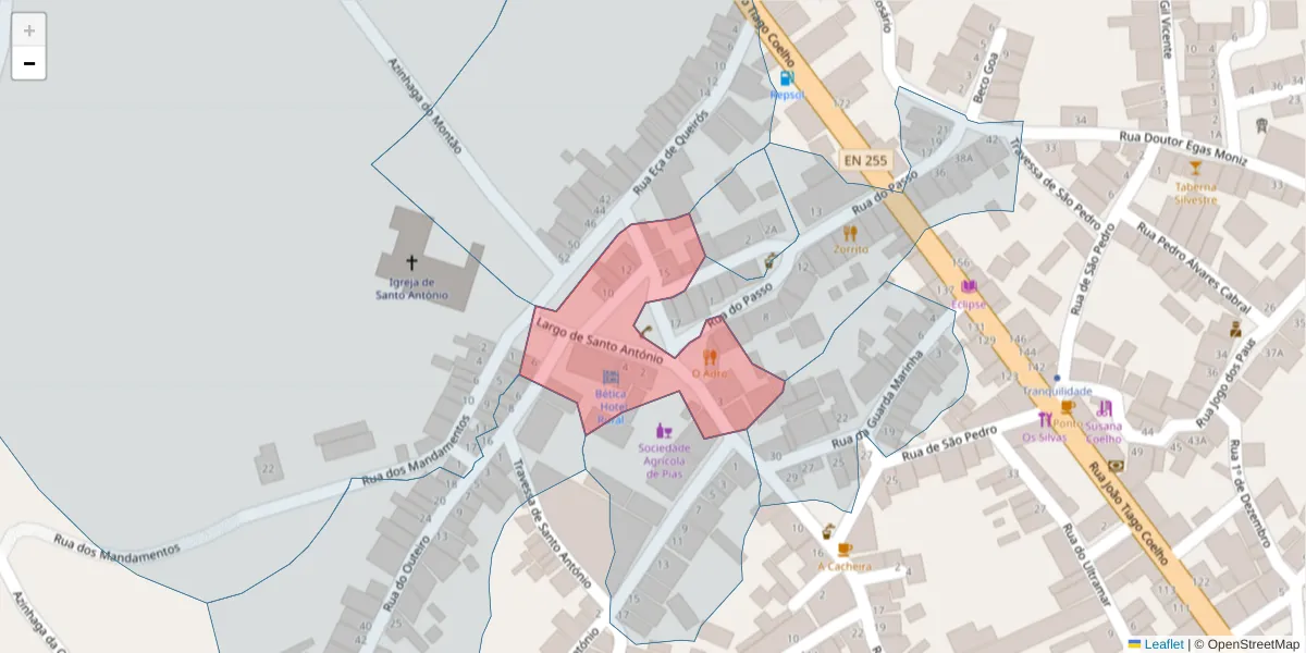 Mapa detalhado do código postal 7830-206 com limites, códigos postais vizinhos e agências dos correios