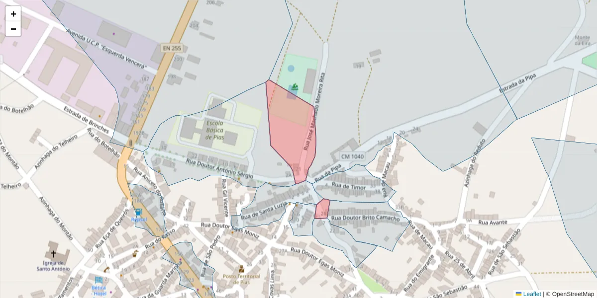 Mapa detalhado do código postal 7830-209 com limites, códigos postais vizinhos e agências dos correios