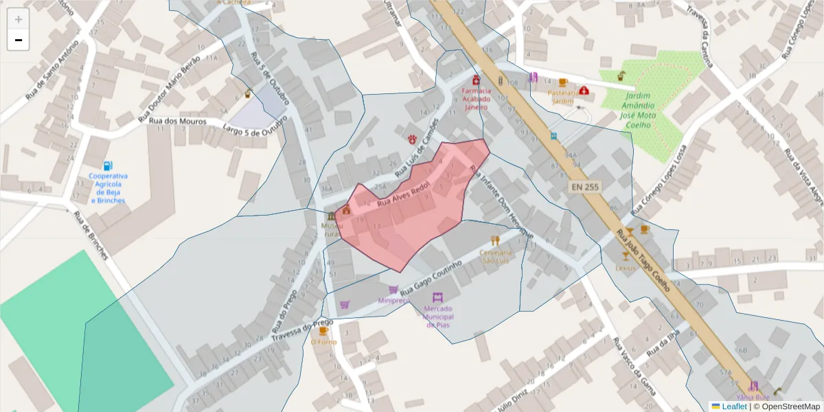 Mapa detalhado do código postal 7830-215 com limites, códigos postais vizinhos e agências dos correios