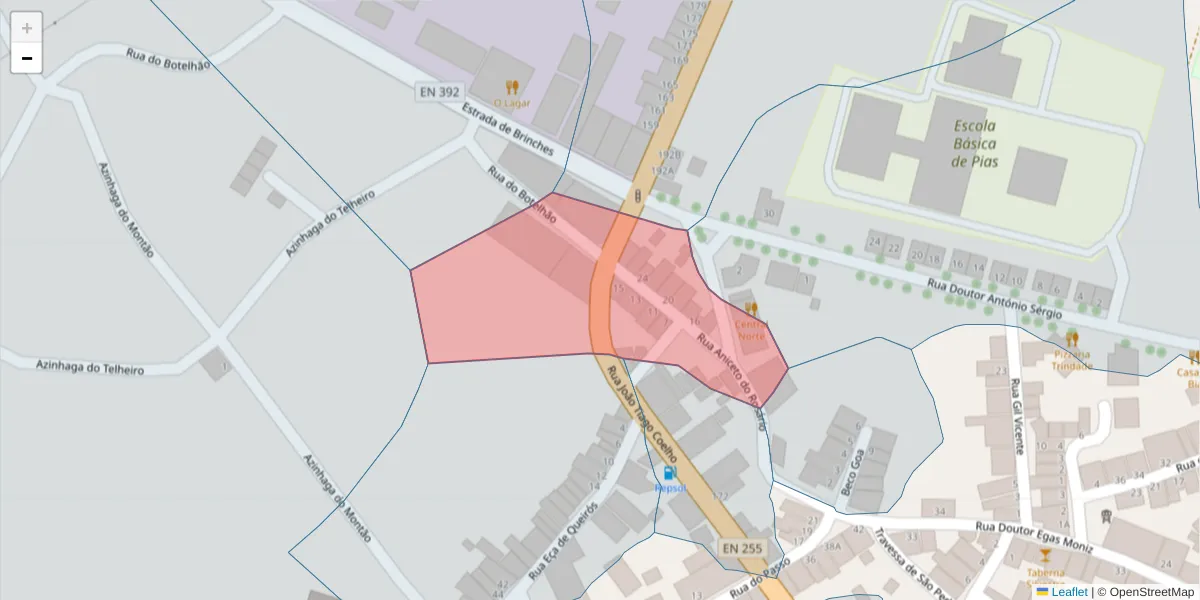 Mapa detalhado do código postal 7830-216 com limites, códigos postais vizinhos e agências dos correios
