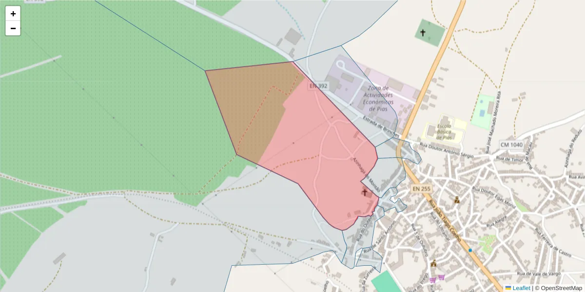 Mapa detalhado do código postal 7830-245 com limites, códigos postais vizinhos e agências dos correios