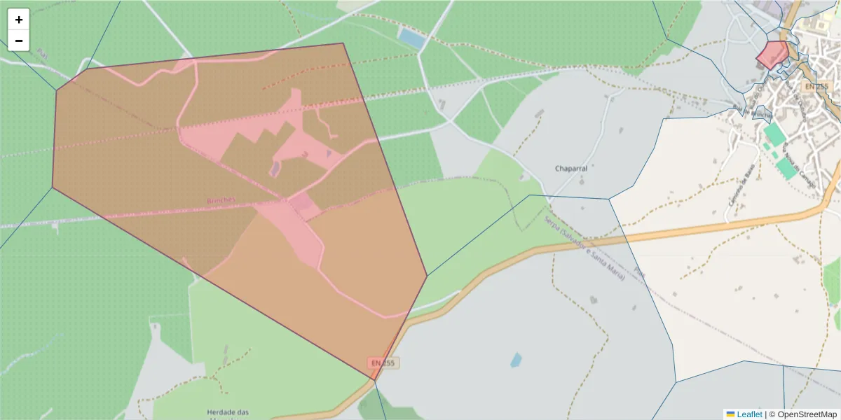 Mapa detalhado do código postal 7830-250 com limites, códigos postais vizinhos e agências dos correios