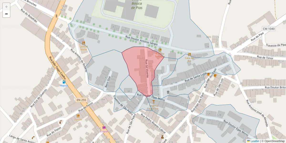 Mapa detalhado do código postal 7830-254 com limites, códigos postais vizinhos e agências dos correios