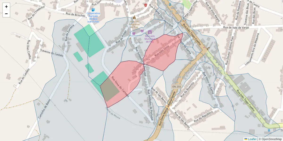 Mapa detalhado do código postal 7830-259 com limites, códigos postais vizinhos e agências dos correios