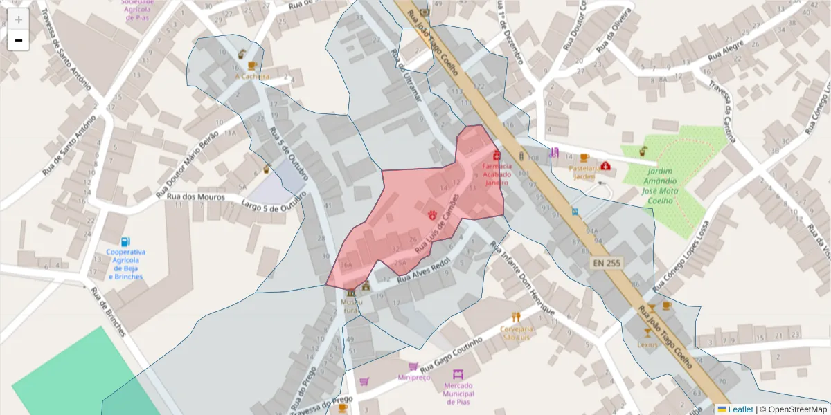 Mapa detalhado do código postal 7830-260 com limites, códigos postais vizinhos e agências dos correios