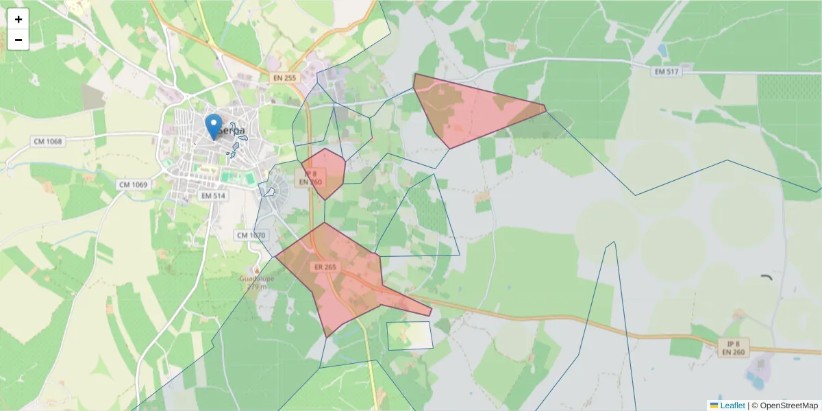 Mapa detalhado do código postal 7830-299 com limites, códigos postais vizinhos e agências dos correios