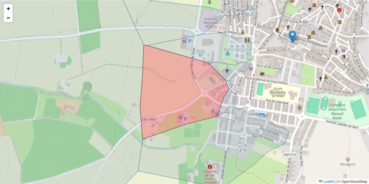 Mapa detalhado do código postal 7830-333 com limites, códigos postais vizinhos e agências dos correios