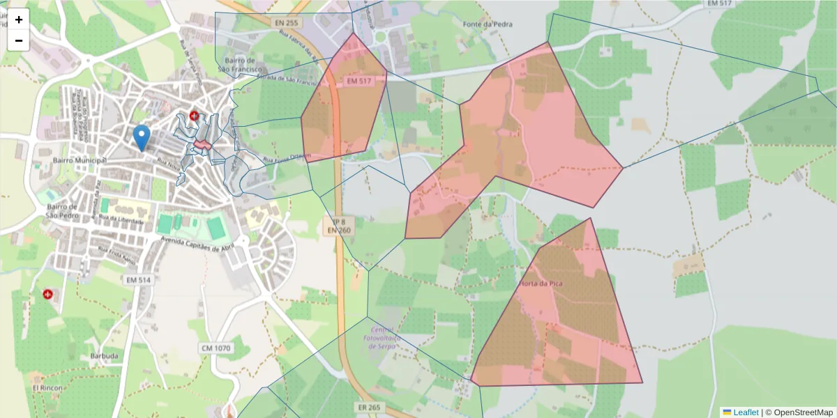 Mapa detalhado do código postal 7830-345 com limites, códigos postais vizinhos e agências dos correios