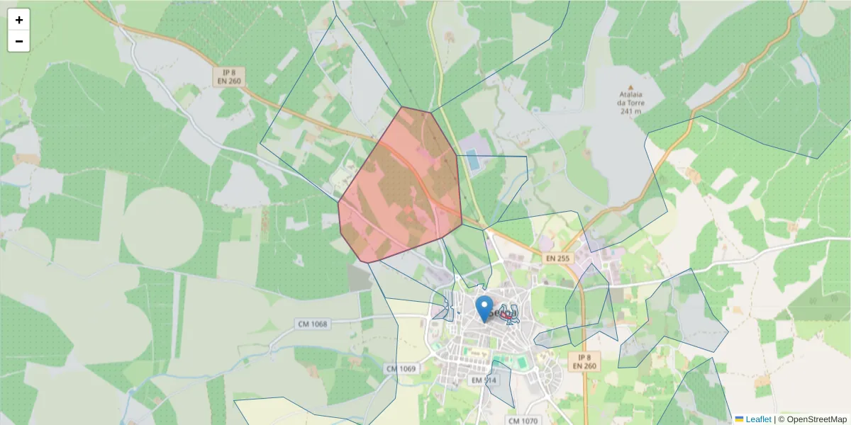 Mapa detalhado do código postal 7830-350 com limites, códigos postais vizinhos e agências dos correios