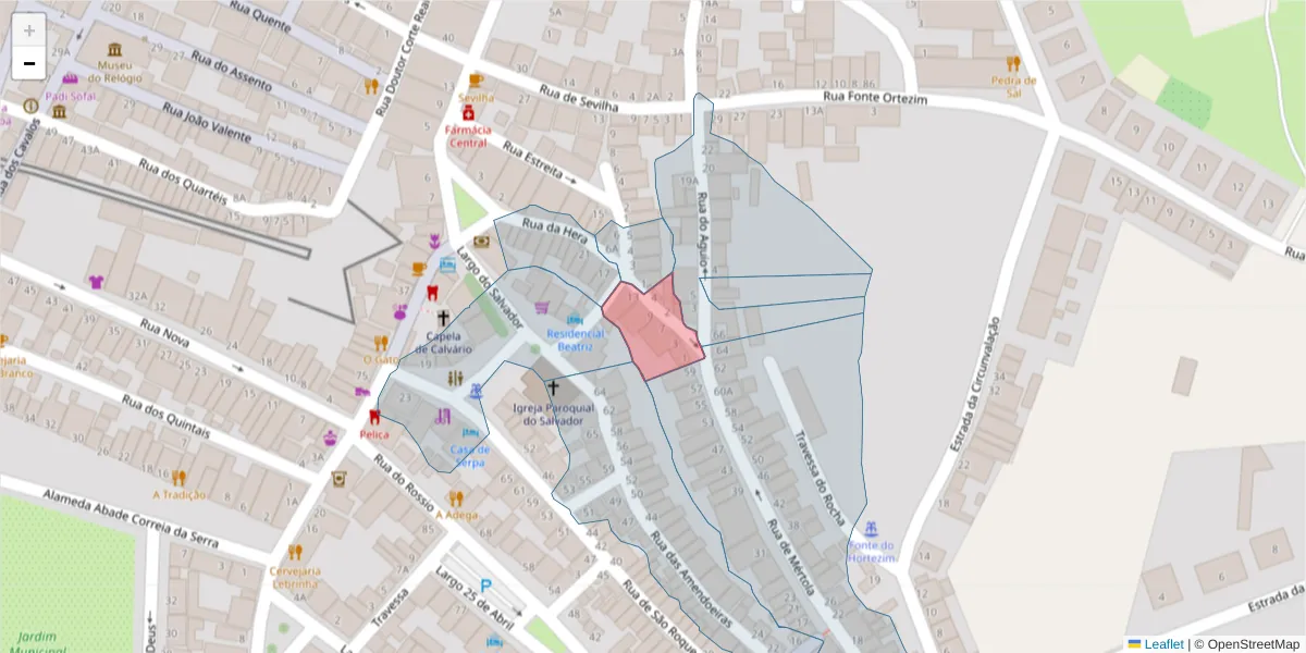 Mapa detalhado do código postal 7830-365 com limites, códigos postais vizinhos e agências dos correios