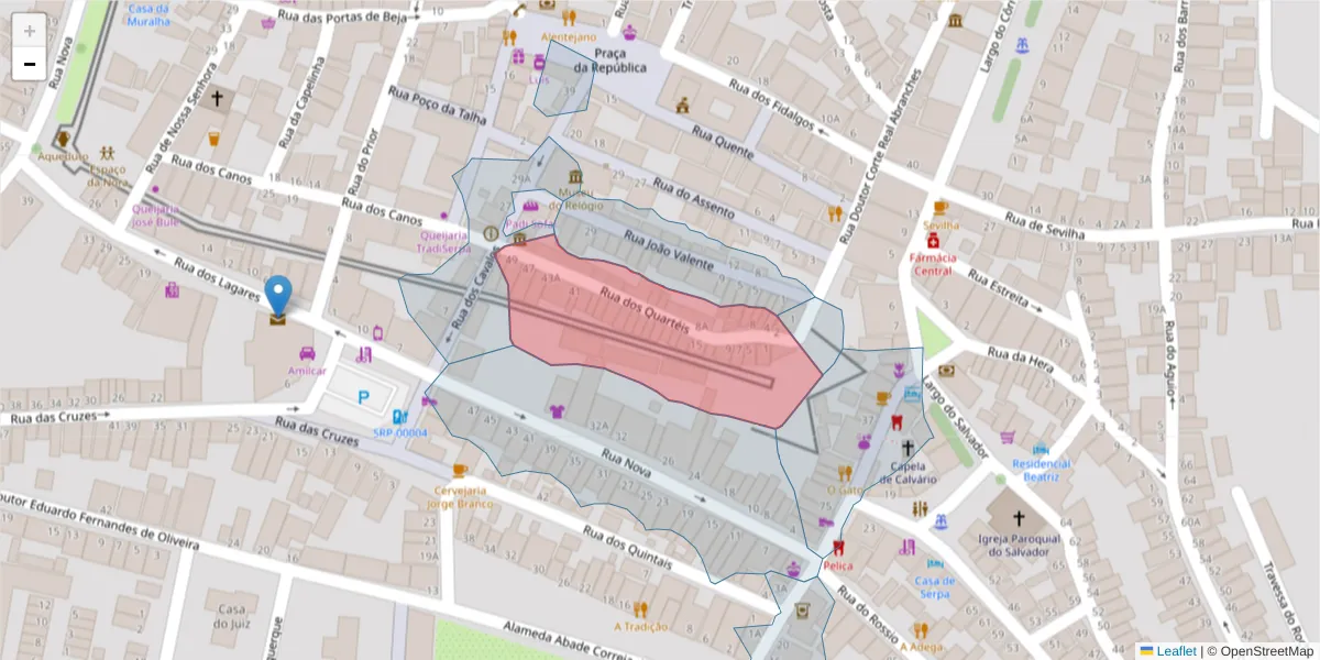 Mapa detalhado do código postal 7830-368 com limites, códigos postais vizinhos e agências dos correios