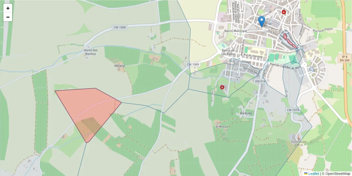 Mapa detalhado do código postal 7830-375 com limites, códigos postais vizinhos e agências dos correios