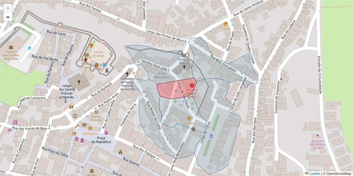 Mapa detalhado do código postal 7830-386 com limites, códigos postais vizinhos e agências dos correios