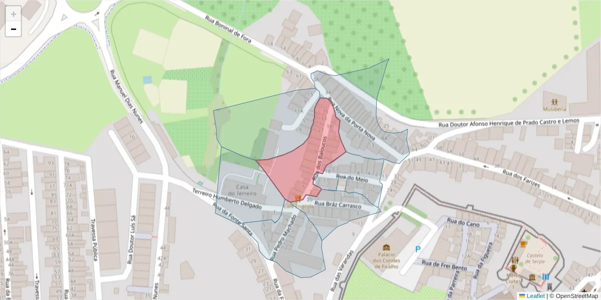 Mapa detalhado do código postal 7830-395 com limites, códigos postais vizinhos e agências dos correios