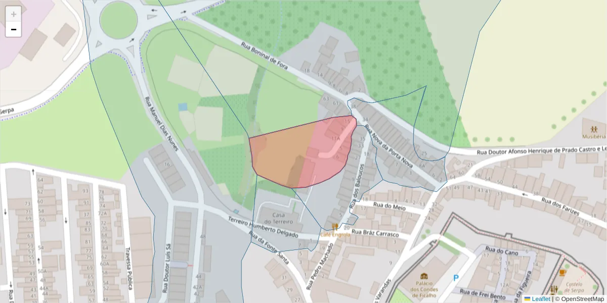 Mapa detalhado do código postal 7830-399 com limites, códigos postais vizinhos e agências dos correios