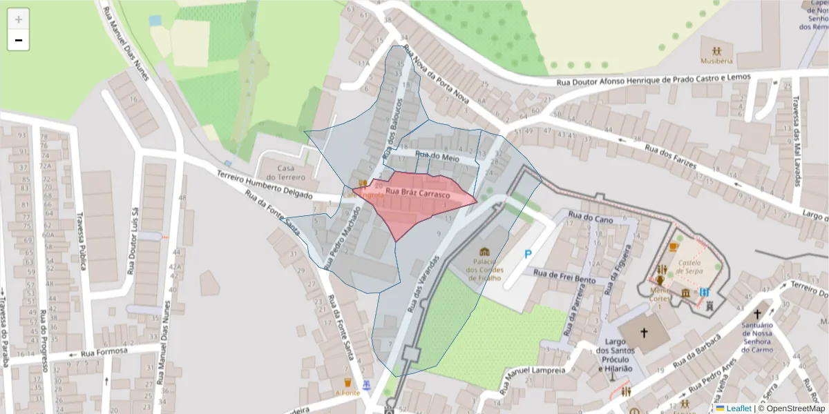 Mapa detalhado do código postal 7830-401 com limites, códigos postais vizinhos e agências dos correios